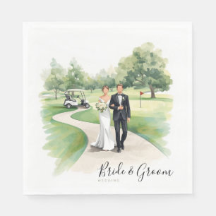 Golf Wedding Bride and Groom on the golf course Napkin