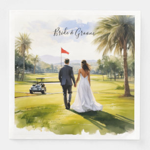 Golf Wedding Bride and Groom on the golf course Napkin