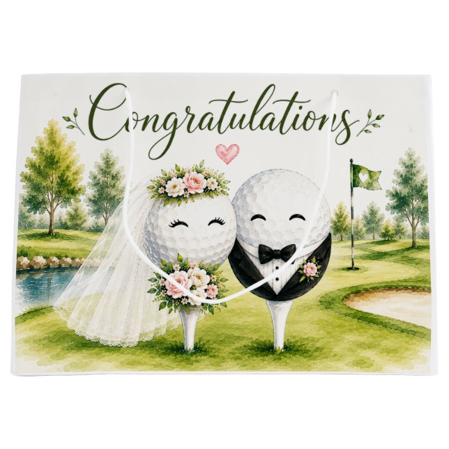 Golf Wedding Bride & Groom ball  Large Gift Bag (Front)
