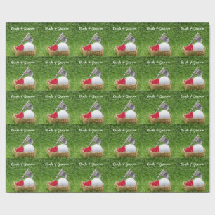 Golf wedding bride groom golf ball on green grass wrapping paper