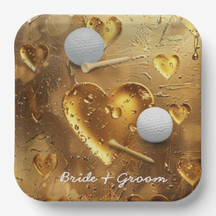 Golf wedding bride groom name with golf ball paper plate