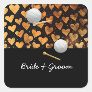 Golf wedding bride groom name with golf ball square sticker