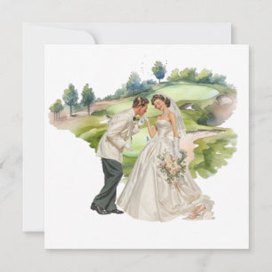 Golf wedding Bride & Groom on Golf Course card