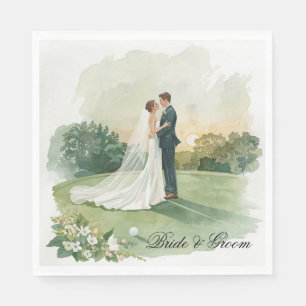 Golf Wedding bride & Groom on golf course Napkin