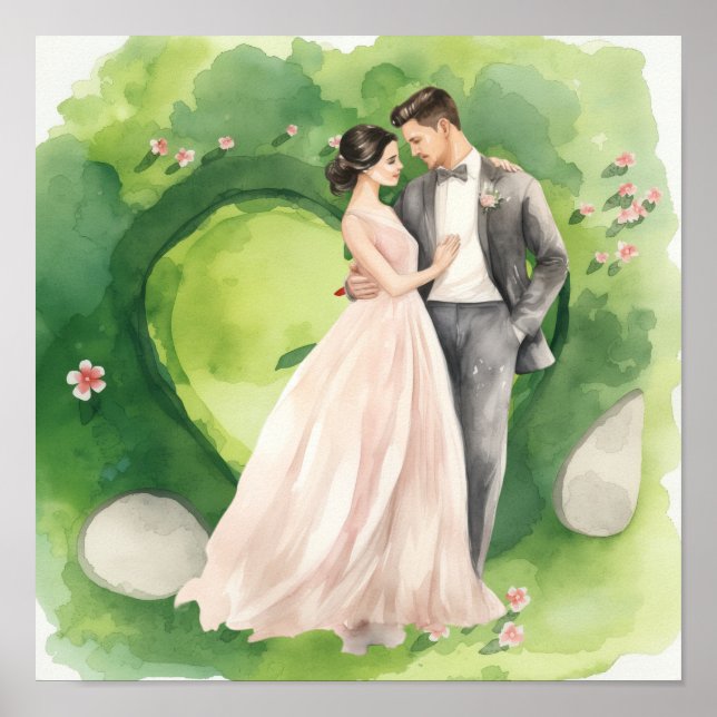 Golf wedding Bride & Groom on Golf Course  Poster (Front)