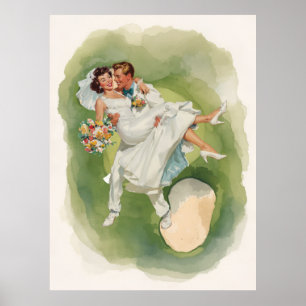 Golf wedding Bride & Groom on Golf Course  Poster