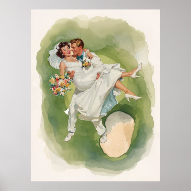 Golf wedding Bride & Groom on Golf Course  Poster (Front)