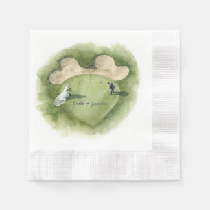 Golf wedding bride groom on putting green napkin