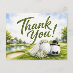 Golf Wedding Bride & Groom Thank you Postcard