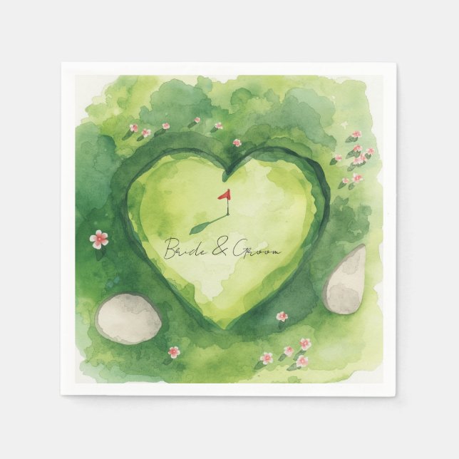 Golf wedding heart shaped golf course napkin (Front)