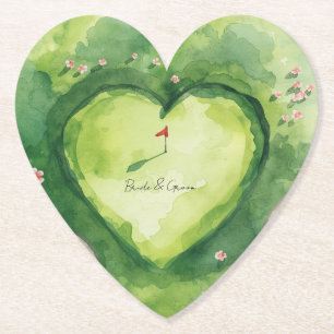 Golf wedding heart shaped golf course paper coaster