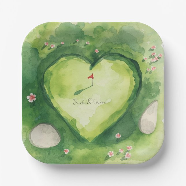 Golf wedding heart shaped golf course paper plate (Front)