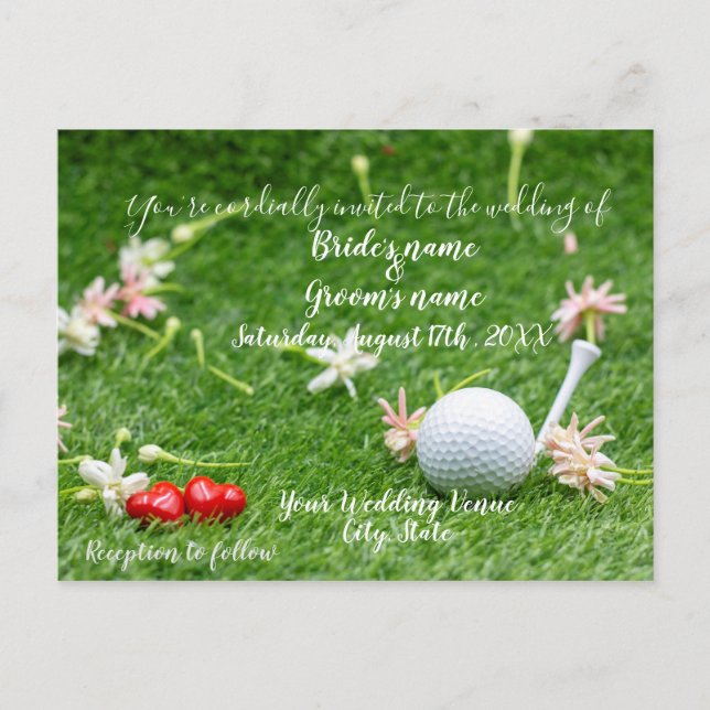 Golf Wedding Invitation card golf bsll with love (Front)