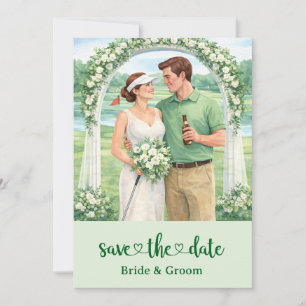 Golf Wedding Invitation card with bride and groom
