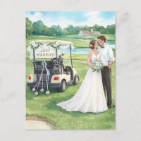 Golf Wedding Invitation card with bride and groom