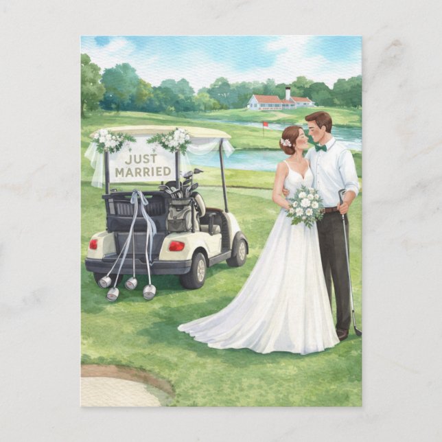 Golf Wedding Invitation card with bride and groom (Front)