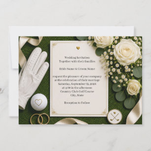 Golf Wedding Invitation with White Roses