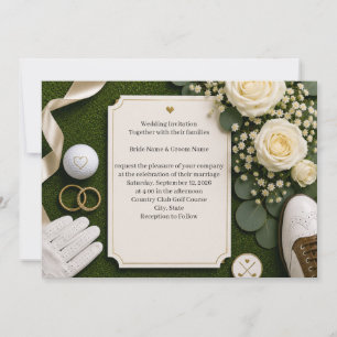 Golf Wedding Invitation with White Roses