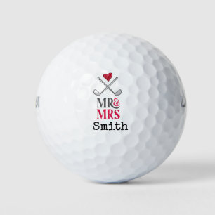 Golf Wedding Mr & Mrs with family Name with love Balls