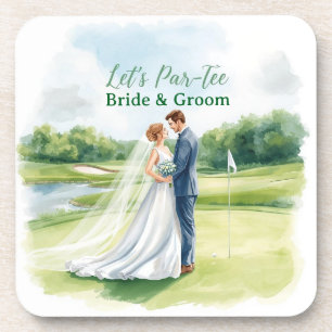 Golf Wedding Party with Bride & Groom on Green Coaster