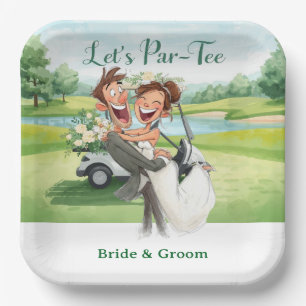 Golf Wedding Party with Bride & Groom on Green Paper Plate