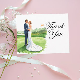 Golf Wedding Party with bride Thank you Postcard