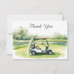 Golf Wedding Party with golf cart on green Thank You Card