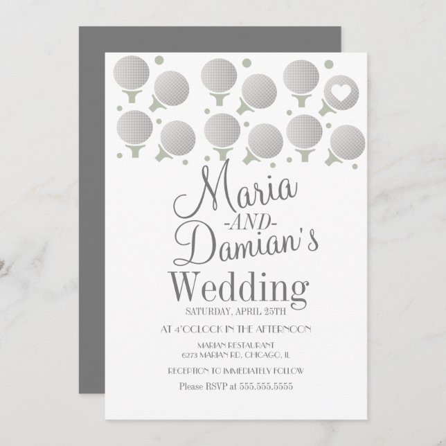 Golf Wedding Sports Dots and Tees Invitation (Front/Back)