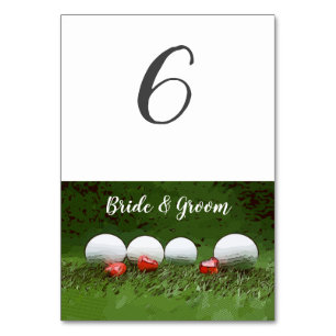 Golf Wedding table card with golf ball on green