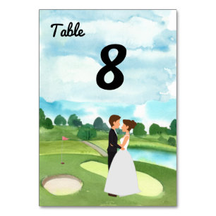 Golf Wedding table number  card Bride & Groom