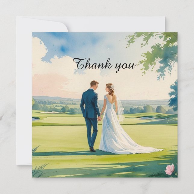 Golf Wedding Thank you card for Golfer watercolor (Front)