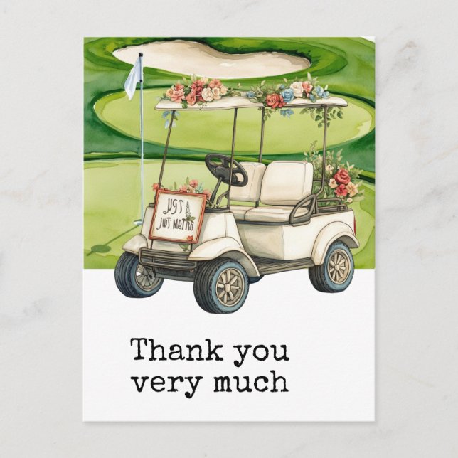 Golf Wedding thank. you card with golf cart  (Front)