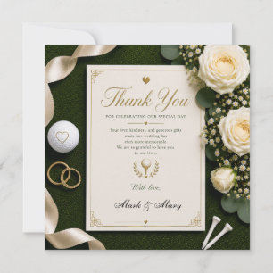 Golf Wedding Thank You Card with White Roses