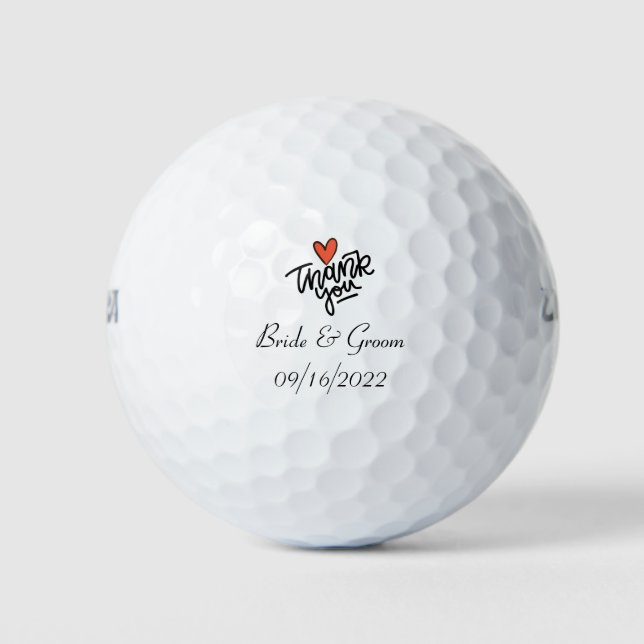Golf Wedding Thank you with love red heart  Golf Balls (Front)