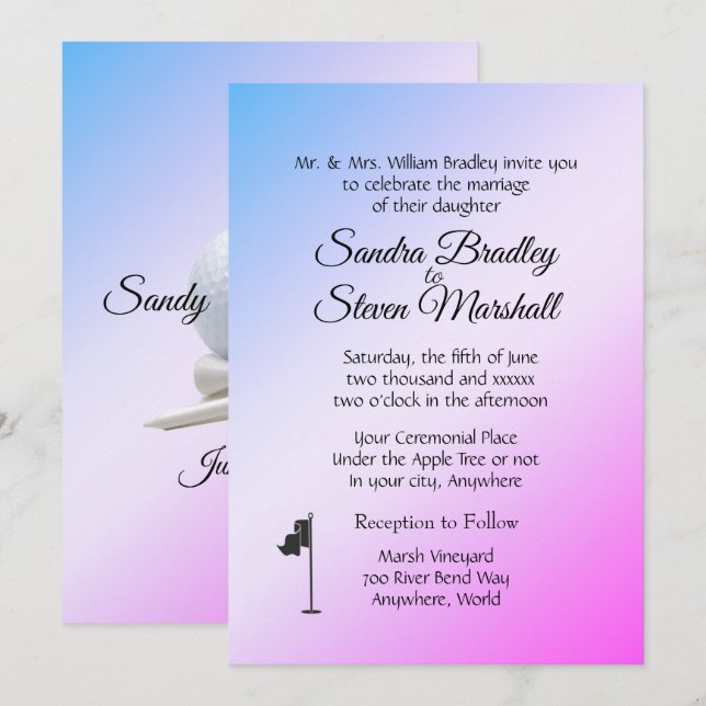 Golf Wedding Theme Purple Invitations (Front/Back)