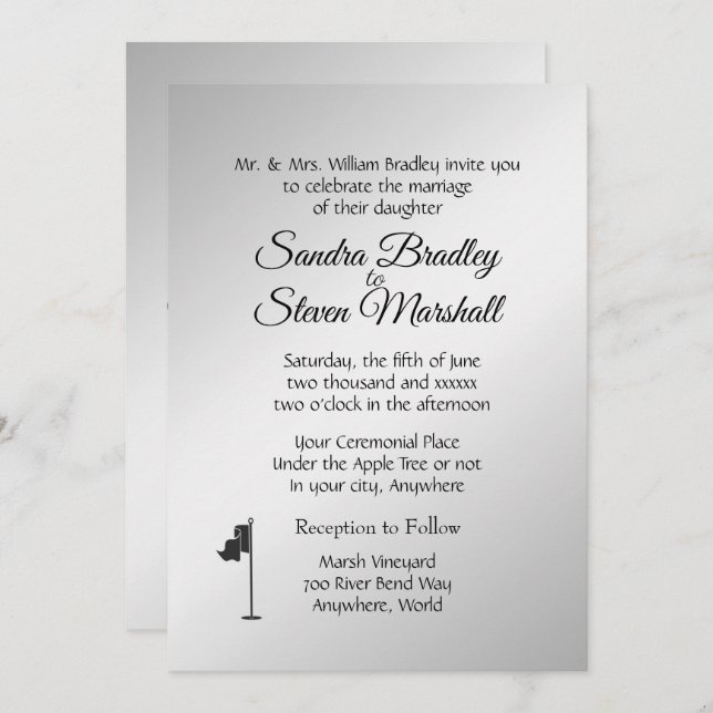 Golf Wedding Theme Silver Invitations (Front/Back)