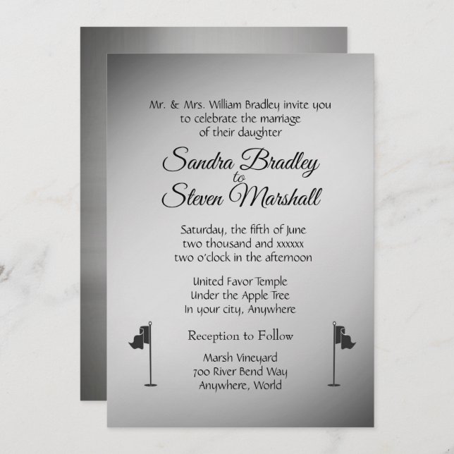 Golf Wedding Theme Silver Invitations (Front/Back)
