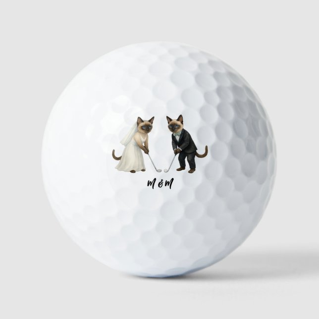 Golf Wedding themed for Cat Lovers Bride and Groom Golf Balls (Front)