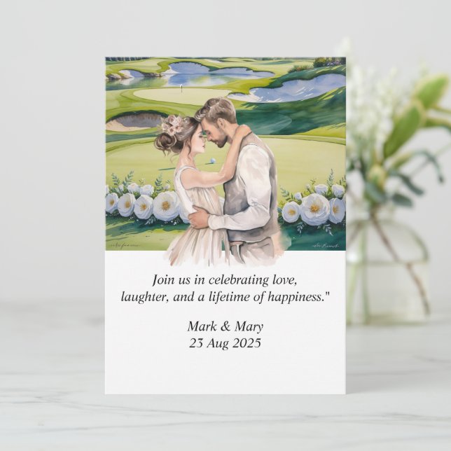 Golf Wedding themed watercolor Invitation (Standing Front)