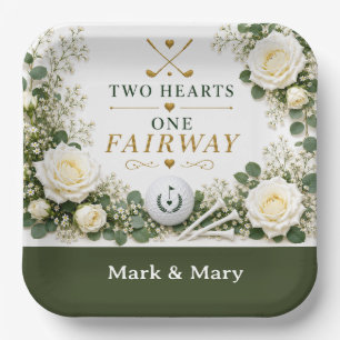 Golf Wedding Two Hearts One Fairway  Paper Plate