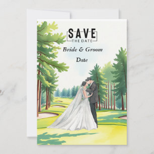 Golf Wedding with bride and groom at club house Invitation