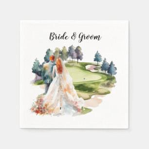Golf Wedding with bride and groom at golf course Napkin