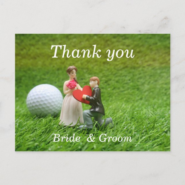 Golf wedding with bride and groom golfer with love postcard (Front)