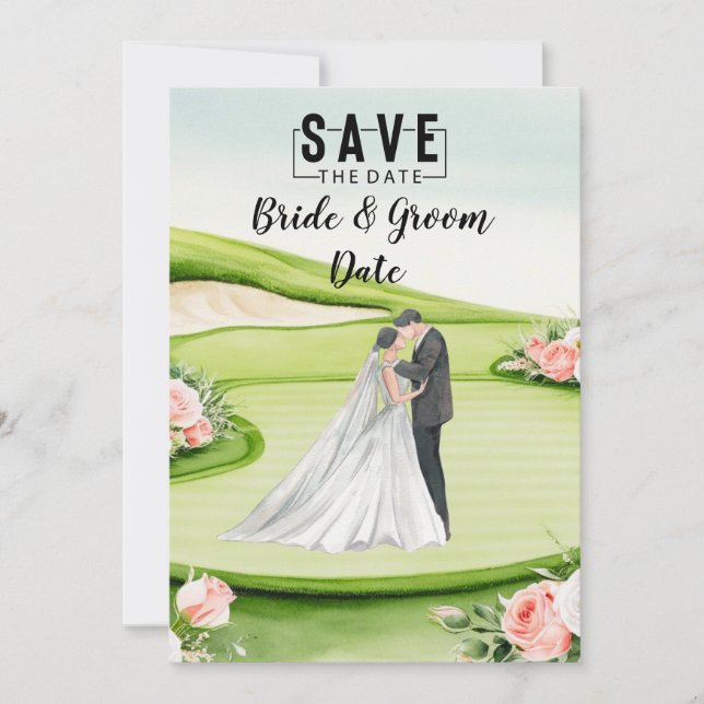 Golf Wedding with bride and groom on green Invitation (Front)