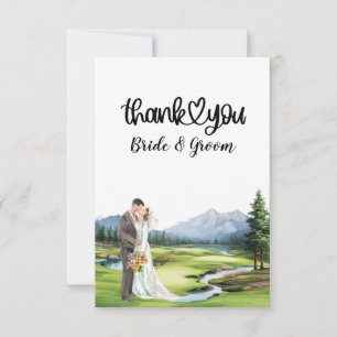 Golf Wedding with bride and groom Thank You Card
