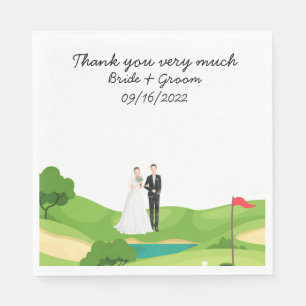 Golf Wedding with Bride Groom golfer  Thank you  Napkin