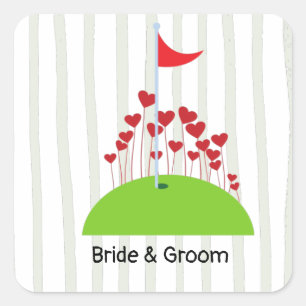 Golf wedding with lots of love at golf flag golfer square sticker