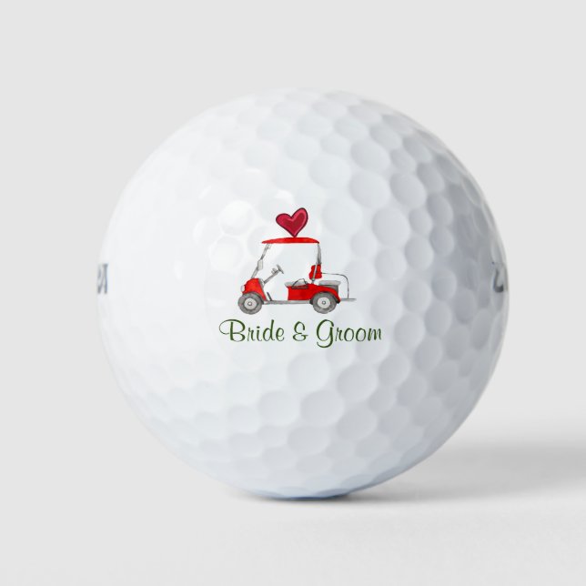 Golf  Wedding with script name bride and groom  Balls (Front)