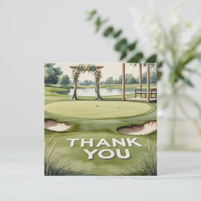 Golf Wedding with Text on golf course  Thank You Card (Standing Front)