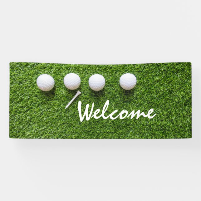 Golf welcome banner golf balls and tee on green (Horizontal)